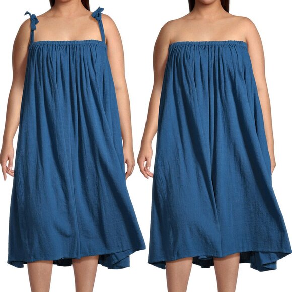 NEW World Market Teal Blue Textured Cotton Ruffle Convertible Skirt Dress OS $40 - Picture 2 of 15
